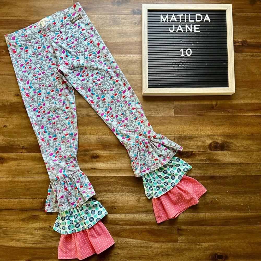 NEW Matilda Jane Friends Forever Anais Gray Multi Print Knit Ruffle Bennys Pants